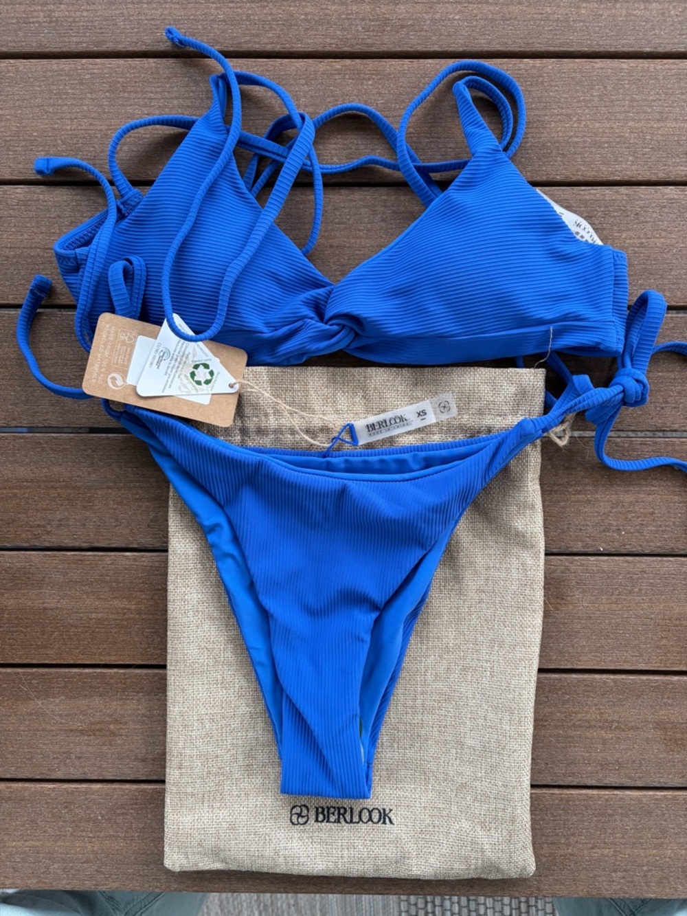 Berlook Royal Blue Ribbed Triangle Bikini Set (XS bottom/S top)